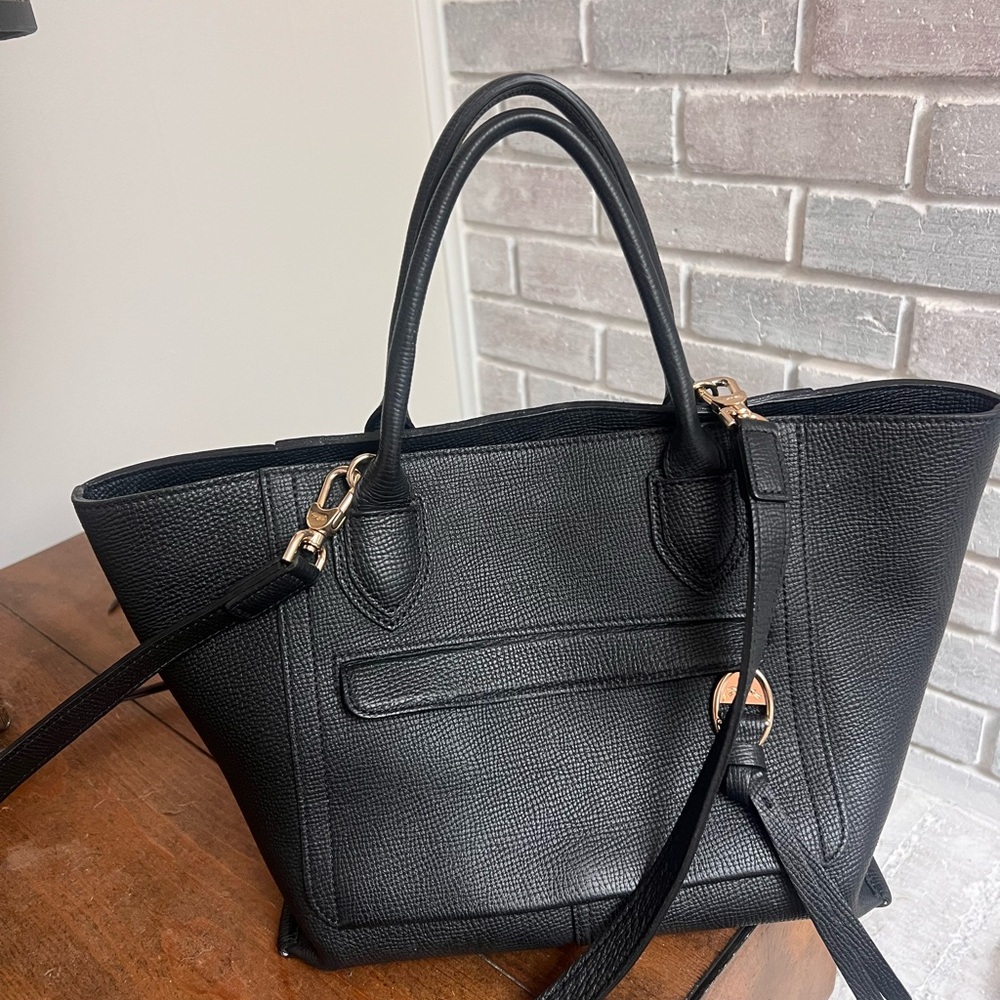 Longchamp black leather mailbox purse